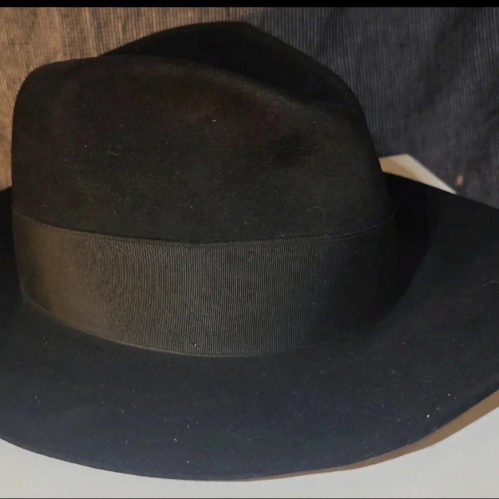 ​Vtg STETSON SOVEREIGN Fedora Black Fur Felt Hat 7 3/8 John Helmer Portland OR - Picture 4 of 6